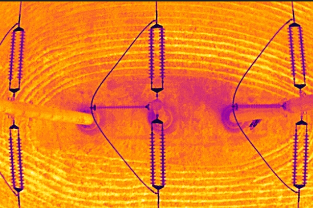 Color thermographic view of energized conductors and insulators